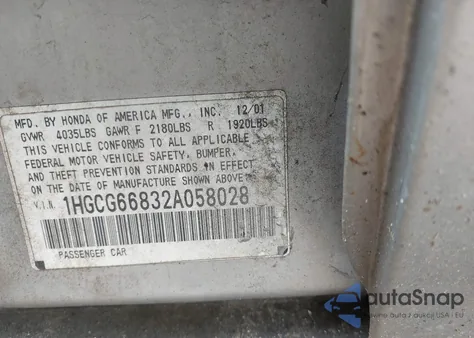 2002 Honda Accord 2.3 Ex/2.3 Se z USA, uszkodzony, nr VIN 1HGCG66832A058028